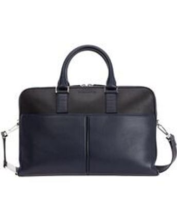 Men's Blue Logo Embossed Two-tone Briefcase