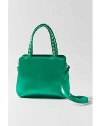 Women's Green Top Handle Satin Crossbody Bag