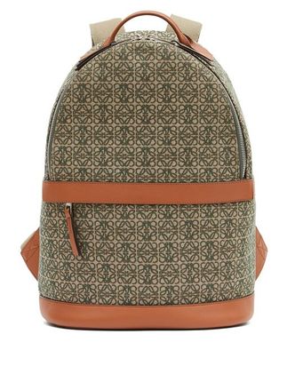Anagram-jacquard leather-trim backpack