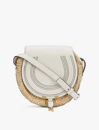 Marcie palm leaf and leather cross-body bag