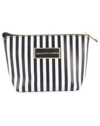 Women's White Striped Cosmetic Pouch