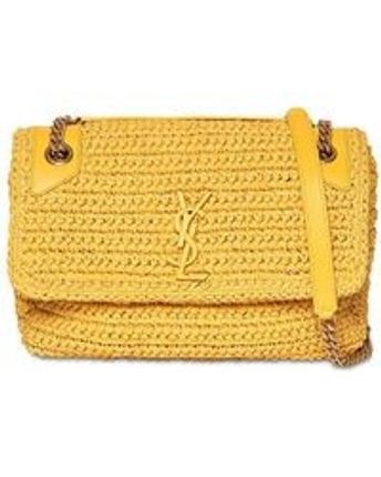 Women's Yellow Niki Raffia Shoulder Bag