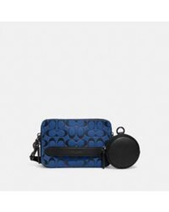 Men's Blue Charter Crossbody With Hybrid Pouch In Signature Leather