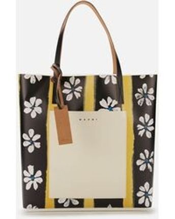 Women's Black Flower Print Shopping Tote Bag