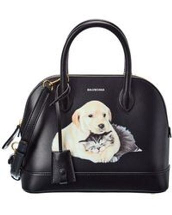 Women's Black Ville Puppy & Kitten Small Leather Top Handle Tote
