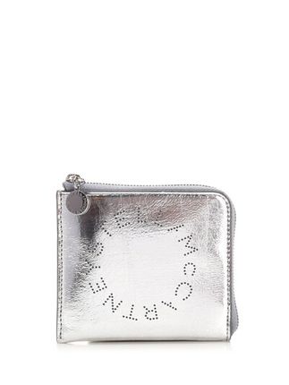Metallic Faux Leather Compact Wallet In Silver