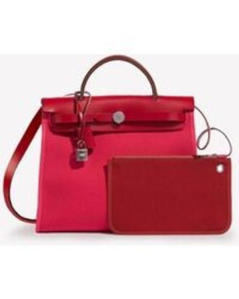 Women's Red Herbag 31 Top Handle Bag In Toile Militaire And Vache Hunter Leather
