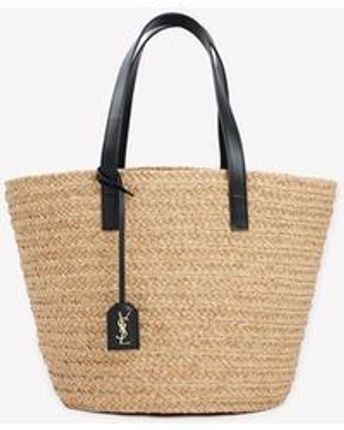 Women's Natural Panier Bag In Raffia And Leather