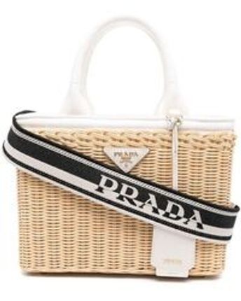 Women's Natural Wicker Canvas Tote Bag