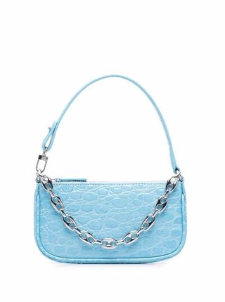 Mini Rachel Crocodile Printed Leather Shoulder Bag In Blue