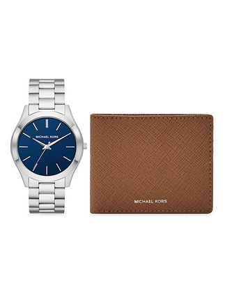 Slim Runway Stainless Steel Bracelet Watch & Saffiano Leather Wallet Gift Set