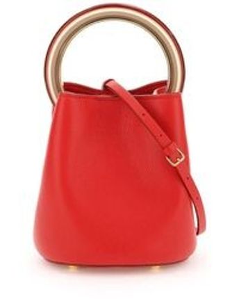 Women's Red Grained Leather Pannier Bag
