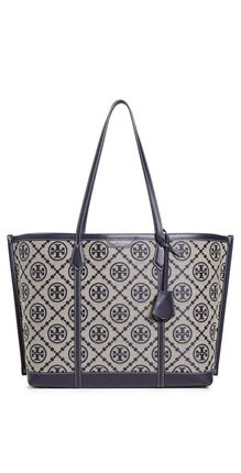 Perry T Monogram Jacquard Triple-compartment Tote In Tory Navy