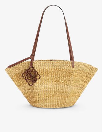 Shell small elephant grass and leather basket bag