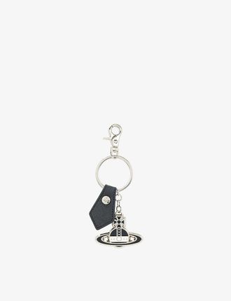 Silver-tone orb and leather keyring