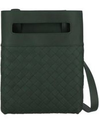 Men's Green Intrecciato Leather Messenger Bag