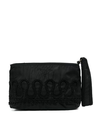 pre-owned 2000s logo-embroidered clutch bag