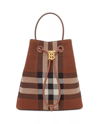 Small TB Knit Check & Leather Bucket Bag