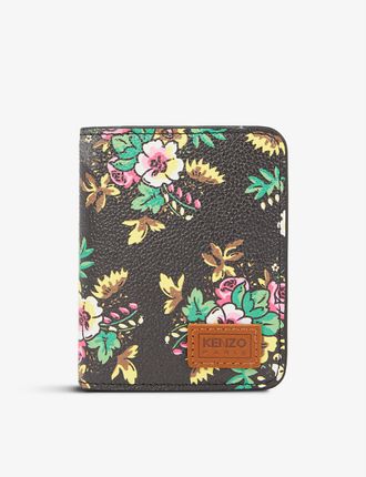 Floral-print faux-leather wallet