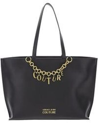 Women's Black Leatherette Tote With Charm Detail