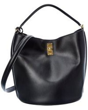 Women's Black Leather Bucket Bag