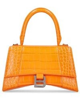 Women's Orange Small Hourglass Embossed Leather Bag