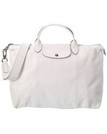 Women's White Le Pliage Cuir Large Leather Top Handle Tote