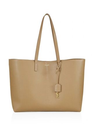Unstructured Soft Leather Tote Bag In Dark Beige