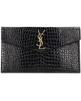 Women's Black Croc Embossed Leather Pouch