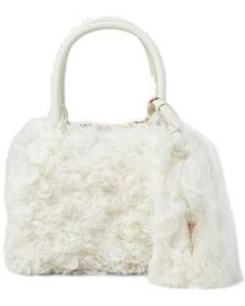 Women's White Strapped Fluffy Top Handle Bag