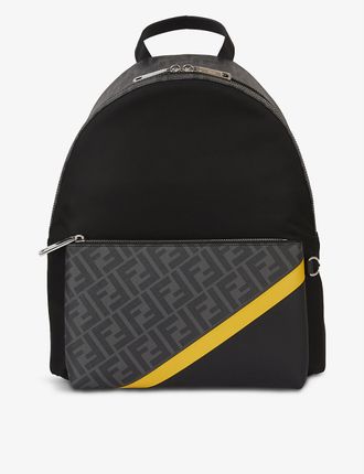 Logo-print canvas and faux-leather backpack