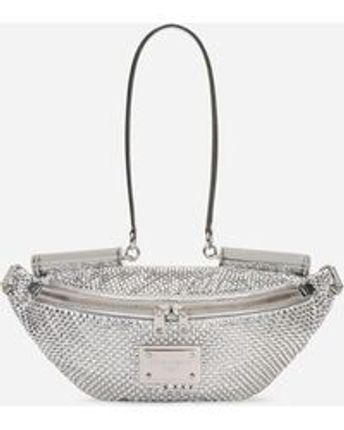 Women's Small Down-padded 90es Sicily Belt Bag With Fusible Rhinestones And Branded Plate
