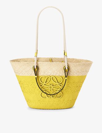 Paula's Ibiza Anagram palm-woven and leather tote bag