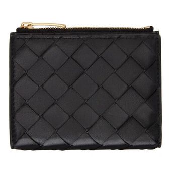 Intrecciato Small Leather Bifold Wallet In Black-gold