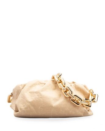 Pouch Paper Chain Clutch Bag In Nude/gold