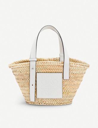 Basket raffia and leather tote bag