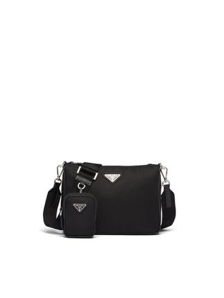 Re-nylon And Saffiano Leather Shoulder Bag In Black