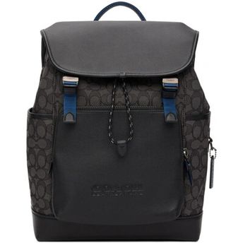 League Sigunature Jacquard & Leather Flap Backpack In Charcoal