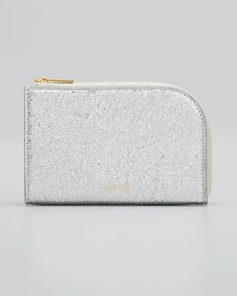 Crackled Metallic Leather Compact Zip-around Wallet In Crackled Silver