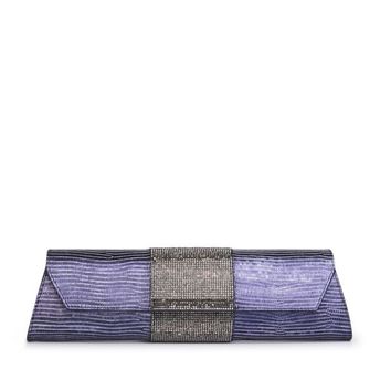 Baguette Lizard Crystal: Midnight-Blue Designer Evening Clutch Bag