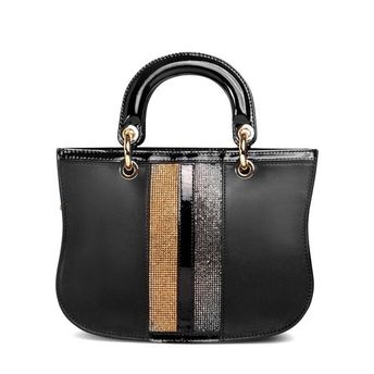 Mademoiselle Satchel: Designer Crossbody Bag in Black Leather with Crystals