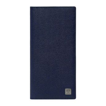 Women's Blue Leather Large Zipper Pocket Flap Wallet w/Plaque MXL8ACE93HP001