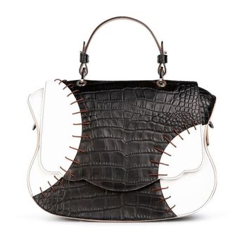 Audrey Color Block Satchel: Black Baseball-Inspired Designer Handbag