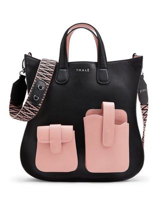 Gisele Medium Tote: Designer Tote Bag in Pink & Black Leather
