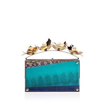 Golden Orchid Evening Bag: Blue Designer Clutch