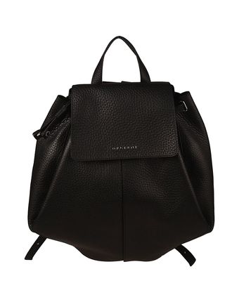 Grained Leather Logo Flap Bucket Backpack