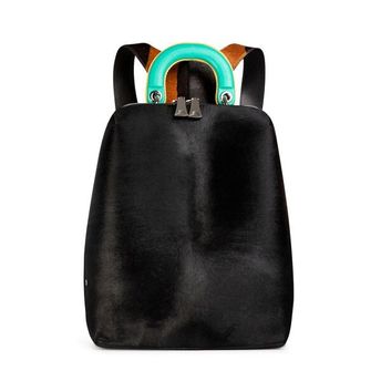 Racer Haircalf: Women's Designer Backpack in Black Leather