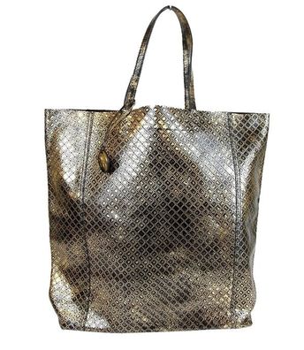 Women's Gold / Black Leather Intrecciomirage Tote Bag 298779 8414