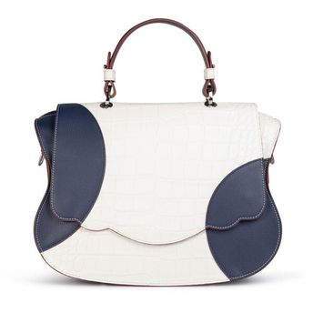 Audrey Color Block Satchel: White-Navy Designer Satchel Bag