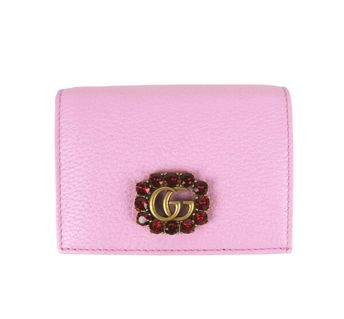 NIB  Marmont Women's Pink Leather Wallet w/Crystal Double G 499783 5871